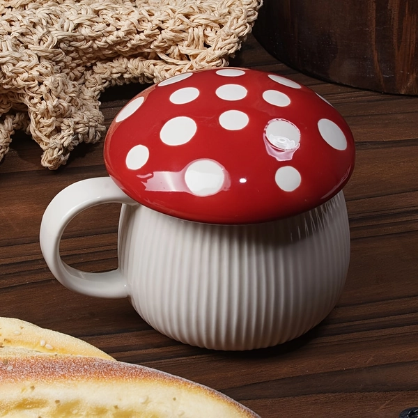 Ceramic Mushroom Cup with Lid, Creative Cute Red Coffee Tea Drinking Water Milk Cup, Home Family Day Camping Picnic School Dorm Party, Kitchen Supplies Tableware Accessories, 1pc