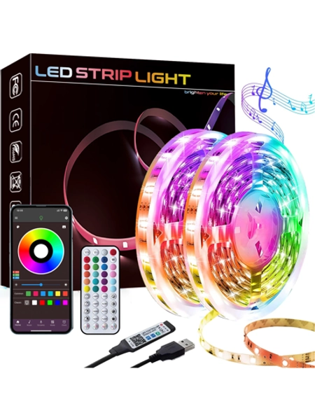 3ft-100ft Led Strip Lights With Music Sync Color Change, With App And 44 Key Remote Control, Timing Settings, Brightness Adjustment, Easy To Install, Led Lights Suitable For Bedroom, Room, Living Room, Home Decor, Halloween Party Party Atmosphere Decoration, Christmas Decor(Requires 2 Batteries AAA Battery)