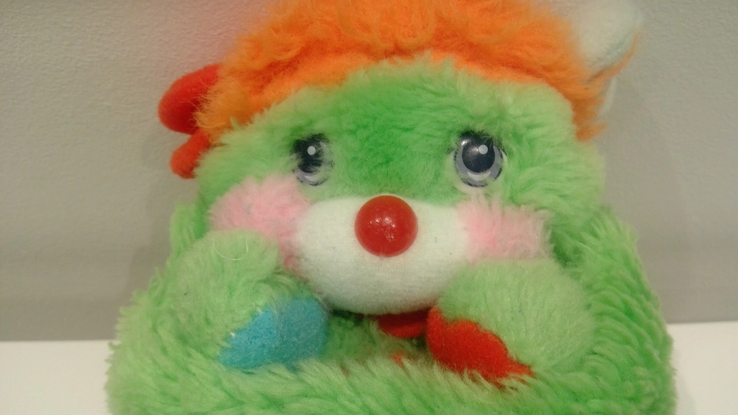 PUTTER green 8" plush puff ball POPPLES DOLL soft toy MATTEL 80's VINTAGE 1980s