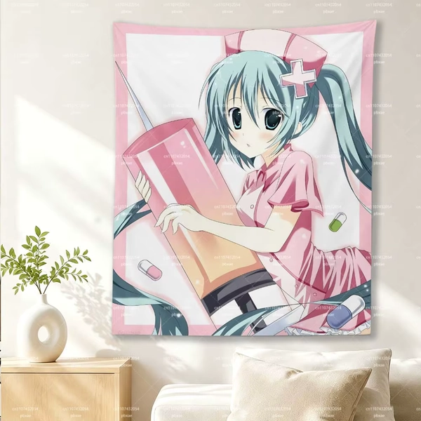 Hatsune Miku Nurse Style Tapestry, Pink Anime Twin Tail Girl Syringe Pattern Wall Hanging for Bedroom Dorm Otaku Decor - AliExpress 26