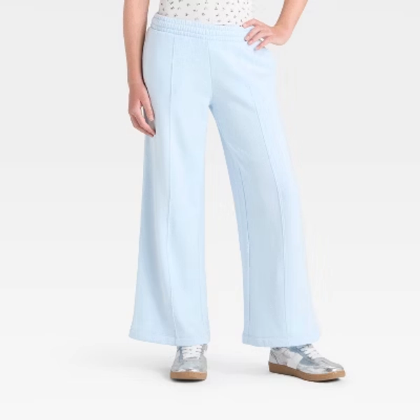 Girls' Fleece Wide Leg Sweatpants - art class™ Aqua Blue L