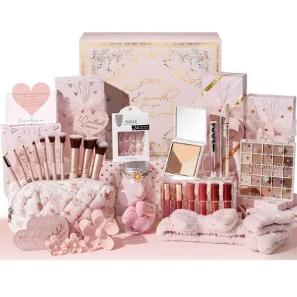 Christmas Gifts for Women & Teen Girls, 10 PCS Birthday Gift Basket Teen Girls Trendy Stuff with Empowering Tasks Make up Brushes & Bag, Makeup Advent