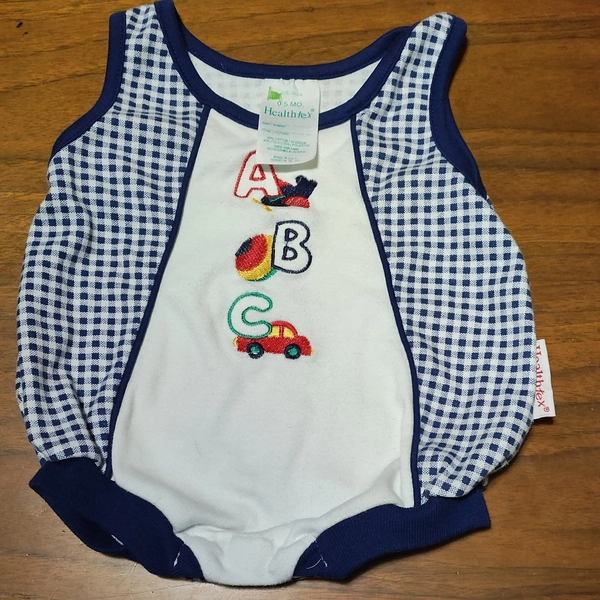 Vintage ABC Health-Tex Romper Boys 0-5 Months Blue Gingham Collared Made USA 80s