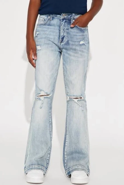 Fashion Nova Kids' Mini Key Figure Ripped Stretch Flare Jeans