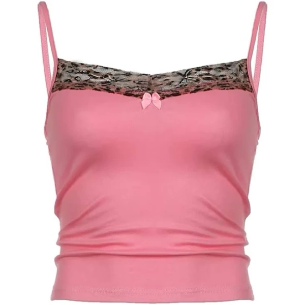Leopard Trim Pink Y2K Tank Top