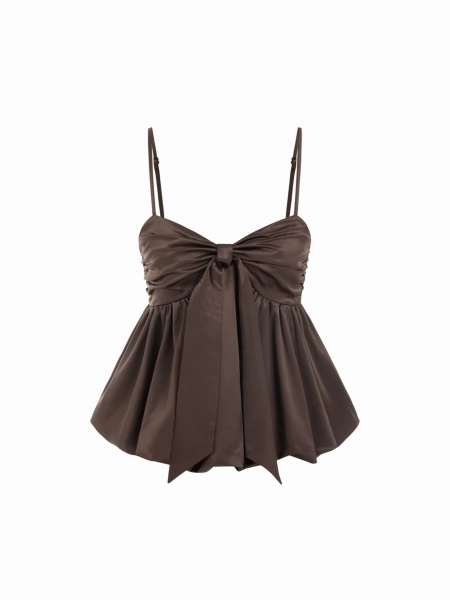 Satin Satin Bowknot Bubble Hem Cami Top For Daily Casual Date