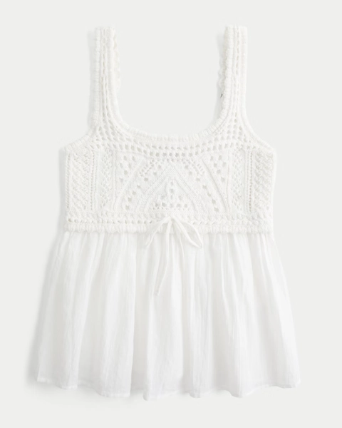 Mixed Crochet-Style Babydoll Top