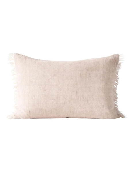 Vintage Linen Fringe Rectangle Cushion in Shell
