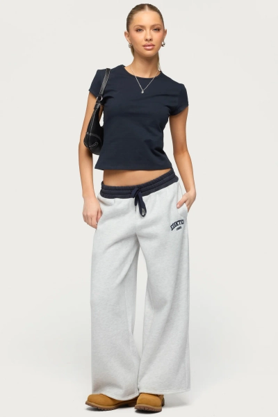 Petite Edikted Contrast Embroidered Sweatpants - GRAY-MELANGE / XS
