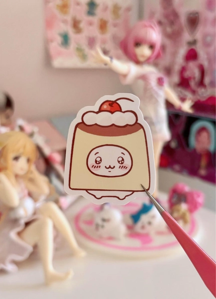 Flan Chiikawa Sticker: Glossy Die Cut Vinyl
