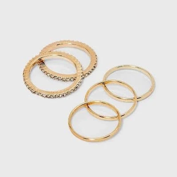 A New Day Gold Pave Glass Clear Band Ring Set