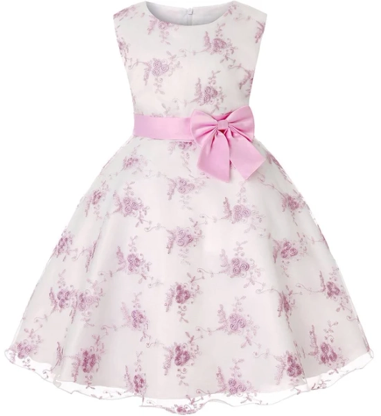 Zapaka Girls' Embroidery Lace Party Dress with Bowknot