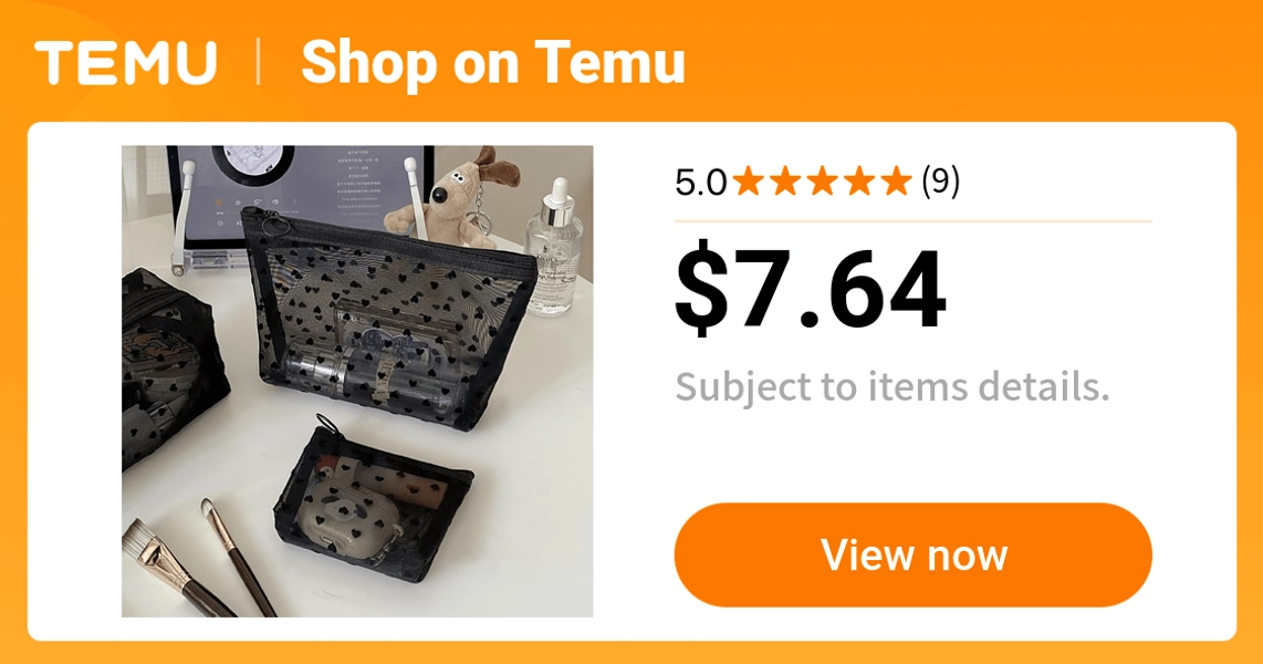 4pcs set black polyester mesh makeup bags transparent heart - Temu