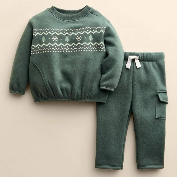 Baby Little Co. by Lauren Conrad 2-Piece Seamed Crew & Pants Set, Kids Unisex, Size: Newborn, Tree Fairisle Green