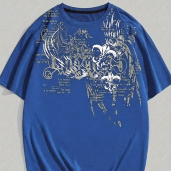 Men's Red Gothic Dragon Print T-Shirt - 180g Heavyweight Cotton Short Sleeve Tee with Turquoise-like Blue & Golden Dragon Scales, White Chinese Character-like Patterns - Casual Round Neck Shirt for Halloween/Christmas Gifts, Asian-Inspired Style