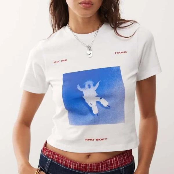 COLLUSION Official Billie Eillish white baby tee with Hit Me Hard & Soft album print