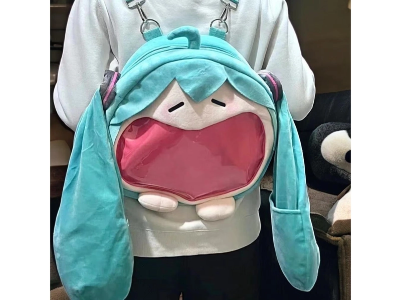 Hatsune Miku Plush Backpack: Kawaii Anime Bag, Adjustable Straps