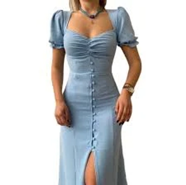 2024 Girls Summer Hot Sale New Casual V-neck Solid Color Single Breasted Short Sleeve Temperament Mid Length Dress