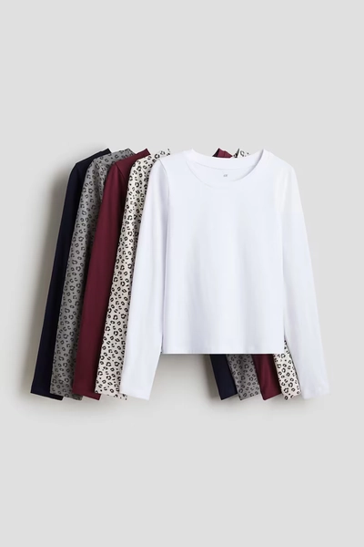5-Pack Cotton Tops - Dark red/leopard print