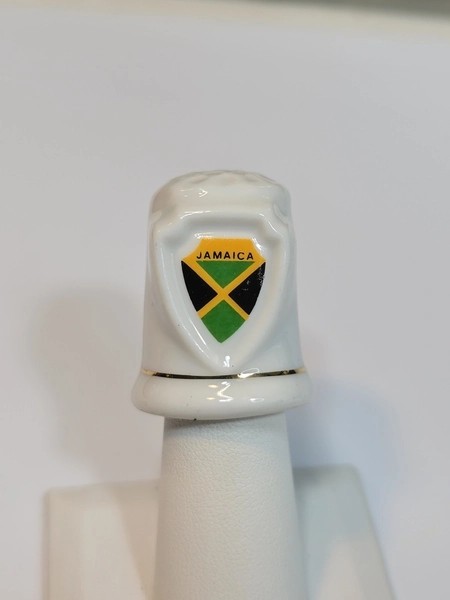 Jamaica Travel Souvenir Thimble White Ceramic Flag