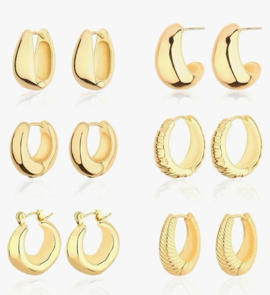 Amazon.com: Wgoud 6 Pairs Chunky Gold Hoop Earrings for Women, 14K Gold Plated Hoop Earrings Hypoallergenic, Thick Lightweight Twisted Huggie Hoops Earring Set for Women’s Jewelry GIfts (6 Prs Chunky Gold): Clothing, Shoes & Jewelry