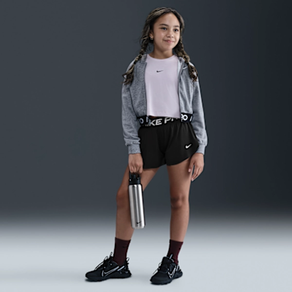 Nike Pro Older Kids' (Girls') Dri-FIT 2-in-1 Shorts - Black/Black/White - Size XS