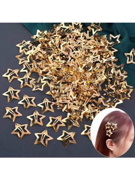 20pcs Girls' Golden Bb Clip Cute Star Shape Hairpins Suitable For Daily Use