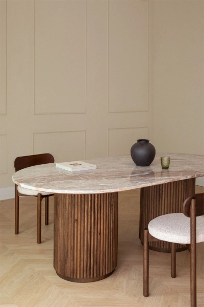 Table à manger ovale 200x100 cm en pierre naturelle et bois de manguier Giselda