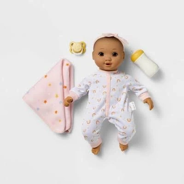 gigglescape 14" Nurturing Baby Doll Brown Hair + Brown Eyes