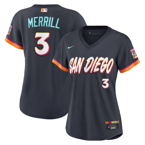 Women's San Diego Padres Jackson Merrill Nike Obsidian 2026 City Connect Stadium Jersey