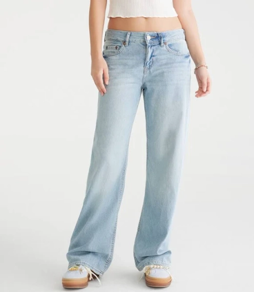 Aeropostale Women's Low-Rise Baggy Wide Leg Cotton Jeans