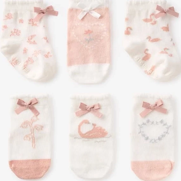 Swan Non-Slip Baby Socks (6 Pack)