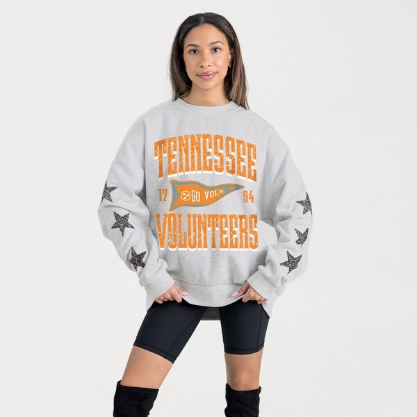 Tennessee Volunteers Gameday Couture Women's Oversized Pennant Pride Rhinestone Star Sleeve Sweatshirt - Ash