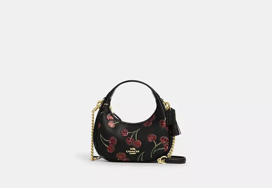 Gold/Black Multi Carmen Mini Crossbody Bag With Cherry Print