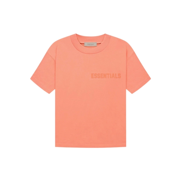 Fear of God Essentials FW22 Short Sleeve Tee With Coral Logo Velvet Flocking Unisex Tops Coral-Red FOG-FW22-084