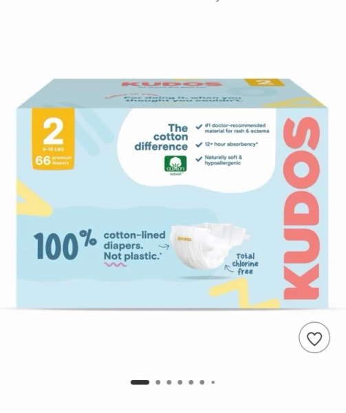 Kudos Chlorine Free Cotton-Lined Disposable Diapers - Size 2 - 52ct
