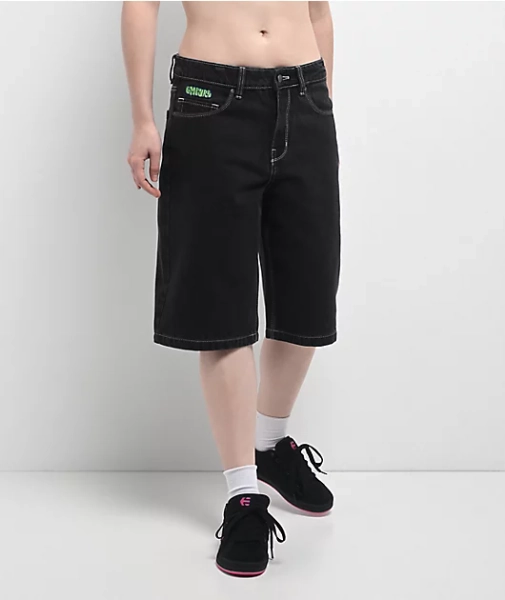 Empyre Sydney Marble Black Wash Loose Fit Denim Shorts