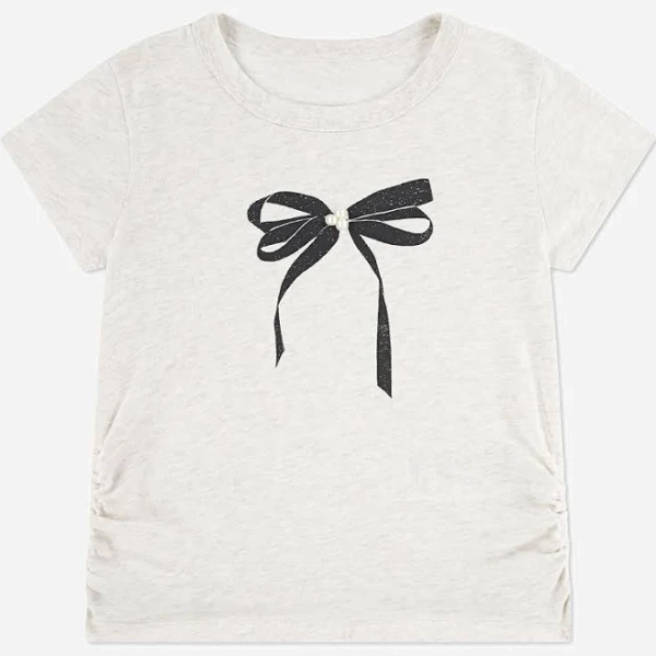 Abercrombie Kids Girls' Pearl Bow Ruched Cotton Blend T-Shirt