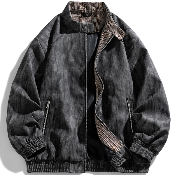 Men'S Vintage-Inspired Faux Leather Jacket - Loose Fit, Long Sleeve, Zip-Up with Chest Pockets, Brown & Black Contrast Design, Casual Style for Casual Attire, Casual Outerwear | Vintage Jacket | Polyester Lined Jacket