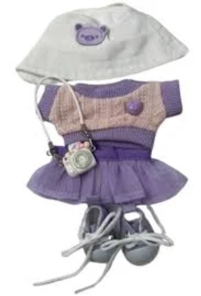 Doll Clothes Superstore Complete Clothing Set for Your Labubu Dolls with Hat, Skirt, Sweater, Shoes, and Camera Accessory