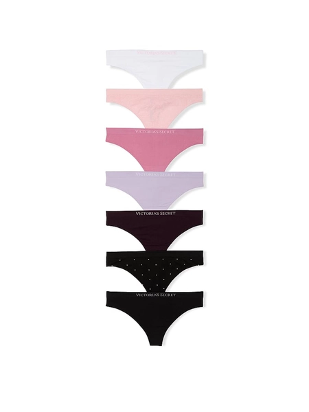 White/Pink/Purple/Black Thong 7 Pack Knickers - Size XS