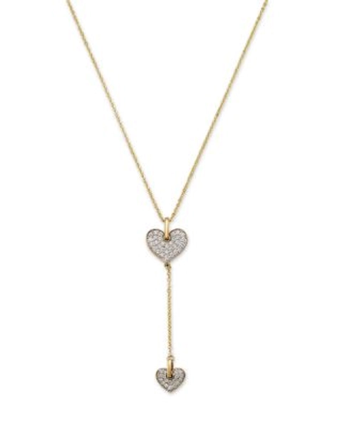 Diamond Double Heart Lariat Pendant Necklace in 14K Yellow Gold, 0.45 tcw