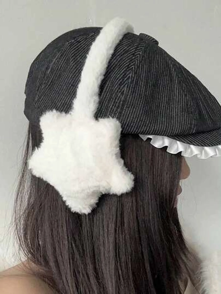 1pc Women's Fashionable Cute Korean Style Star Shaped Ear Muffs, Versatile Earmuffs For Cycling, Suitable For Cold Weather, Autumn/Winter White Ear Muffs