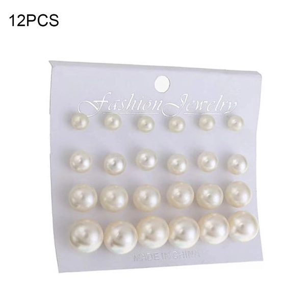 12 Pairs Shiny Round Imitation Pearl Earrings Alloy Stud Earrings Set Party Earring Accessories