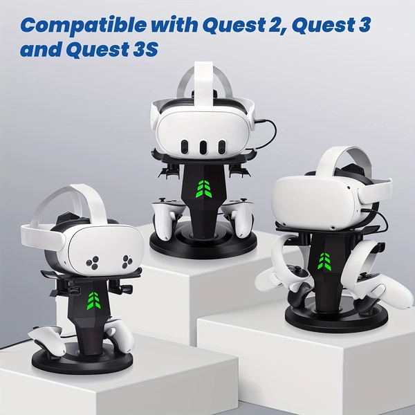 Meta Quest 3s/Meta Quest3/Meta Quest 2/Rift/Pico Charging + Display Stand, Meta Quest 3 Controller Storage Stand + Meta Quest 2 Controller Hanging Rack, New VR Storage Stand in 2024, Type C Charging + RGB Charging Indication Light, Can also store charging cables and data cables Headphones do not include console or controller