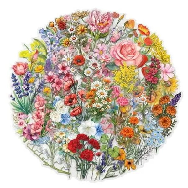 60-count Artistic Watercolor Flower decals, Scrapbook Stickers, with 60 Unique ink-Wash Botanical designs, Perfect for Customizing Photo Albums,