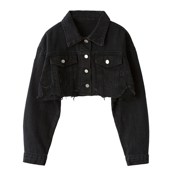 Ordifree 2022 Autumn Women Denim Jacket Fashion Streetwear Casual Loose Outwear Black Short Ripped Jeans Jacket Coat Cotton