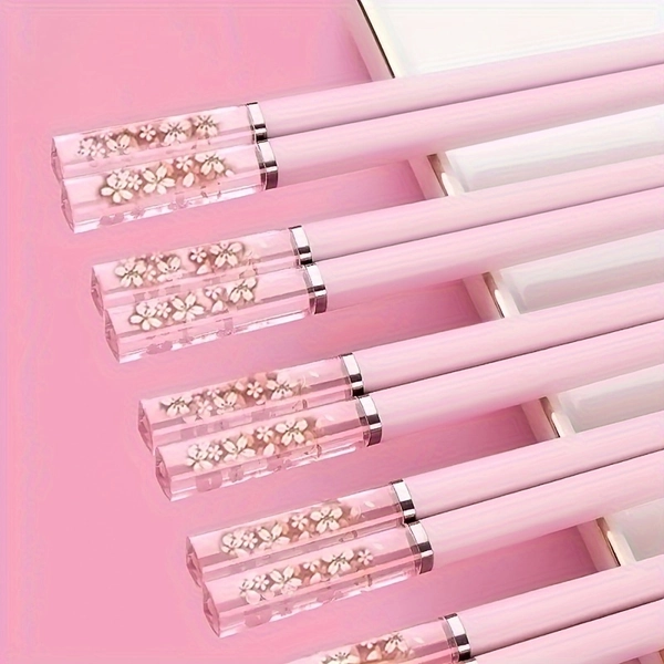 2 Pairs Of Pink Alloy Chopsticks with Cherry Amber, Reusable for Home Dining, Chinese And Korean Style Tableware, Fast Food, Noodles, Sushi Sticks, Ramen Chopstick
