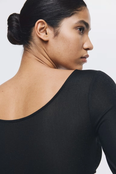 Glittery Twist-Detail Top - Black