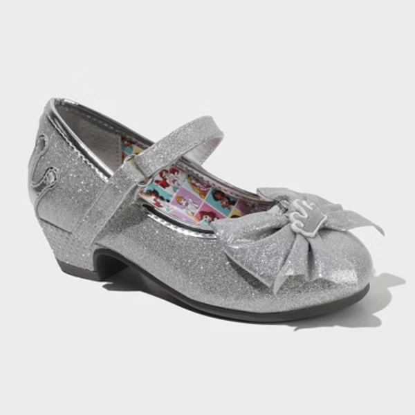 Toddler Girls' Disney Mary Jane Heels - Silver 10T: Adjustable Strap, Block Heel, Textured Outsole, Closed Round Toe